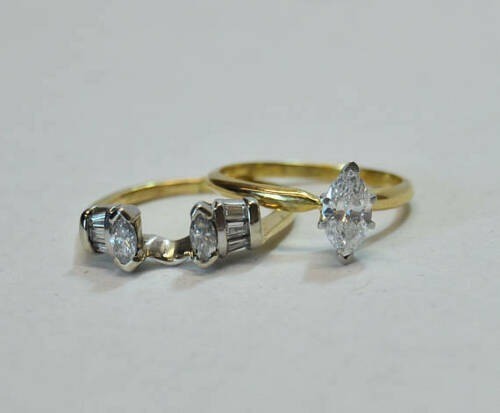Art Deco 2.80 Ct White Diamond Vintage Wedding Ring Set 14K Yellow Gold Plated