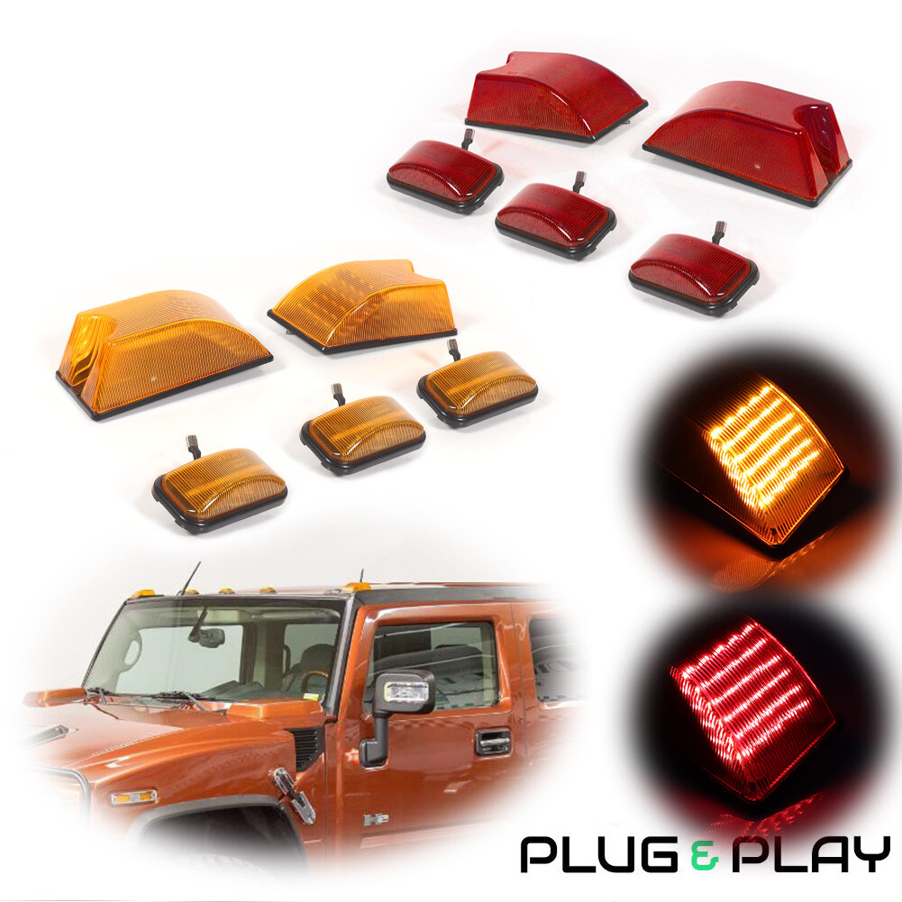 For 03-09 Hummer H2 LED Cab Marker Roof Running Lights w/ Anti-Leak Seal Gaskets
