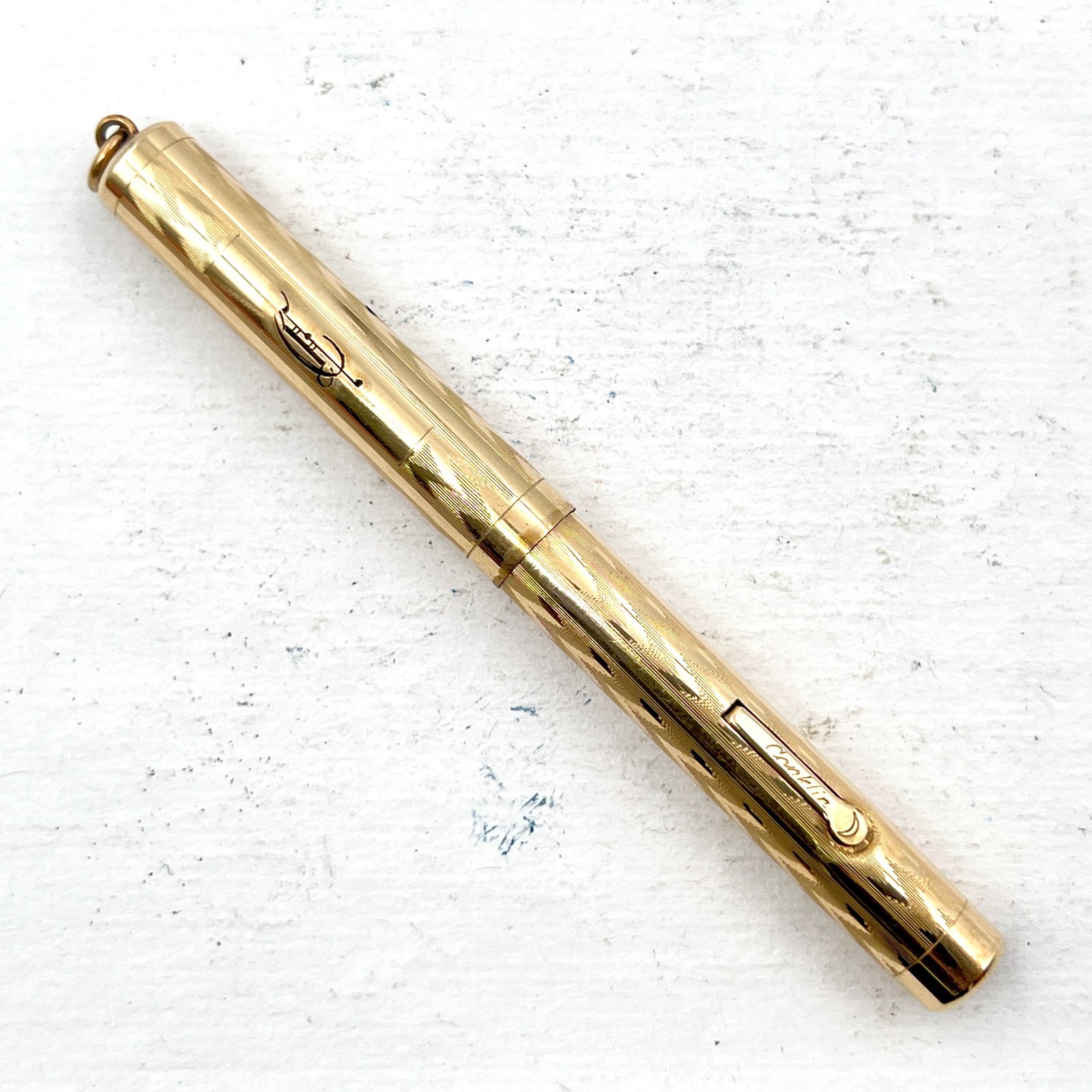 Antique Conklin Rolled Gold Ring Top Chevron Lever Fountain Pen (No Nib) AS IS