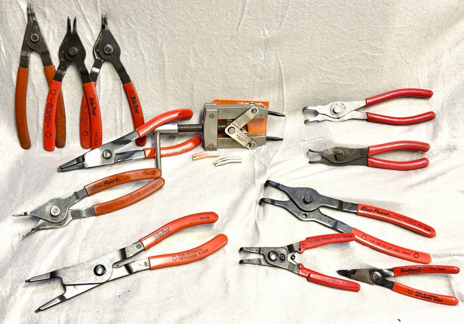 Vtg Snap-on Blue Point Snap Ring Pliers Master Lot PR-308A New Lang Tips 10pc