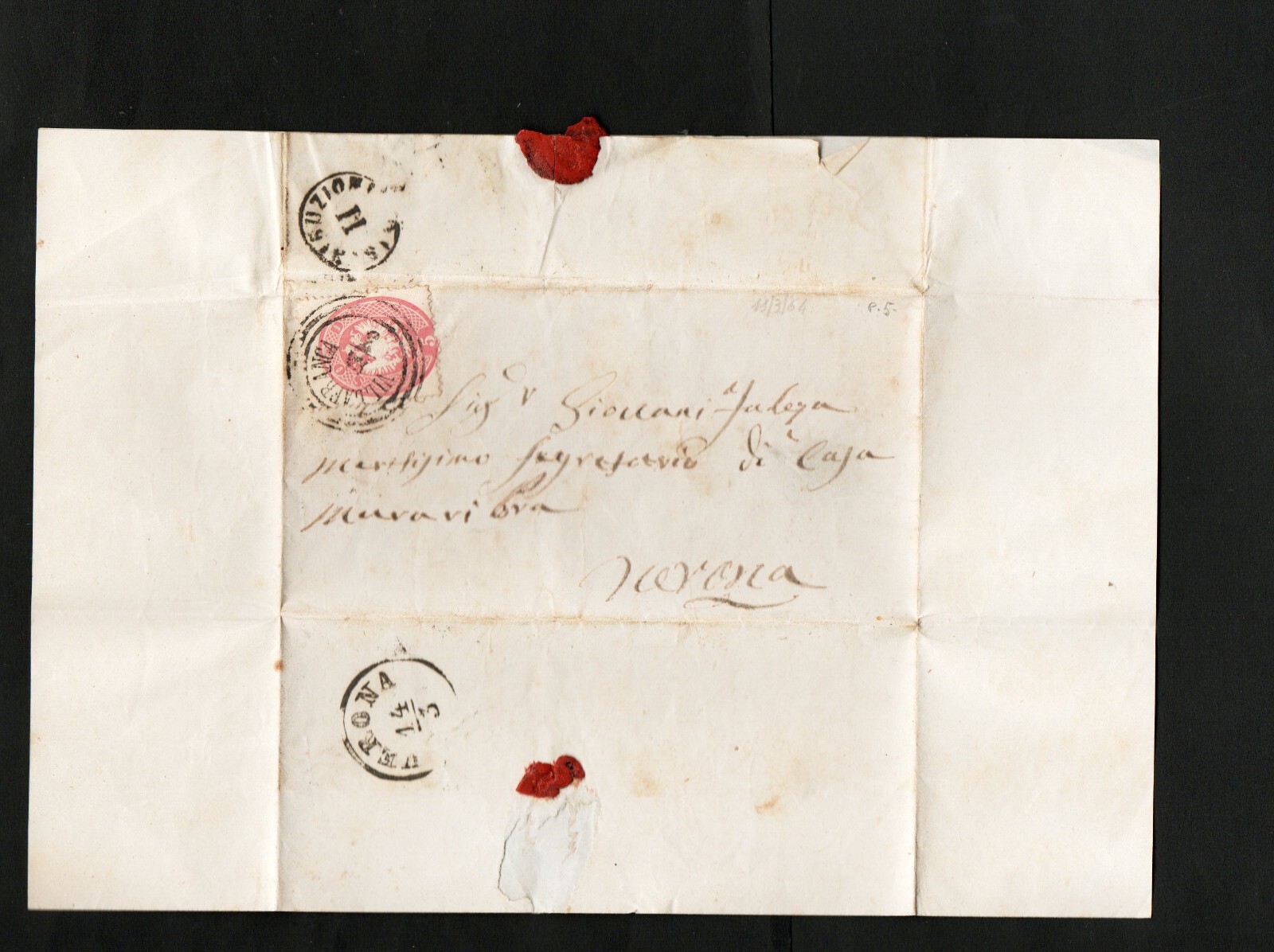 1864 LOMBARD - VENETO - LETTER OF 11-03-1864 - SENT BY VILLAFRANCA FOR