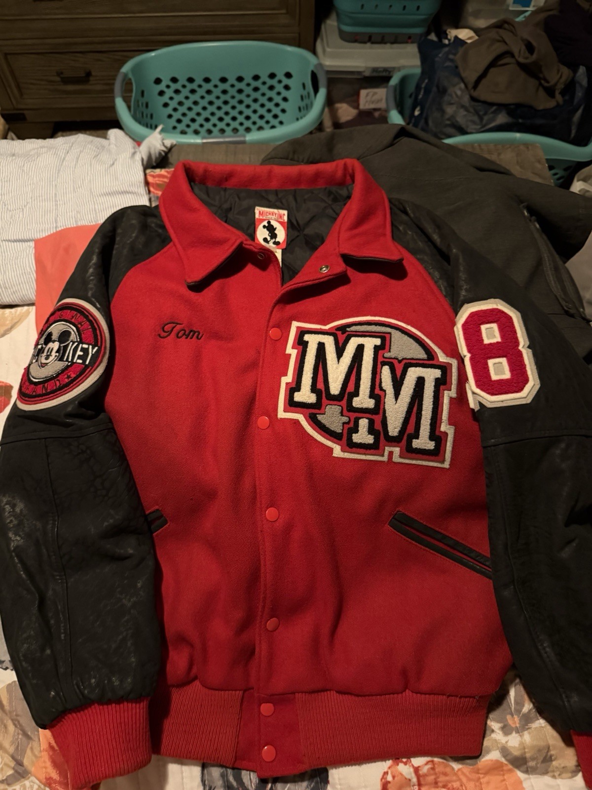 Disney Mickey Mouse 1990s Vintage Varsity Letterman Bomber Jacket Size Medium Disney Mickey Mouse 1990s Vintage Varsity Letterman Bomber Jacket Size Medium