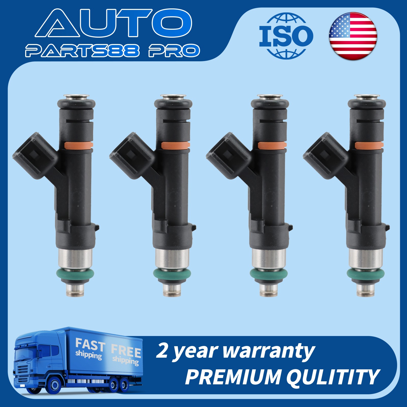 Set of 4 Fuel Injector for Ford Focus Fusion Transit Connect Lincoln MKZ L4 2.0L