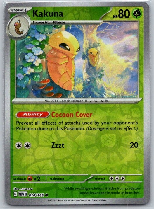 Kakuna 014/165 Common 151 Pokemon Reverse Holo Near Mint Kakuna 014/165 Common 151 Pokemon Reverse Holo Near Mint