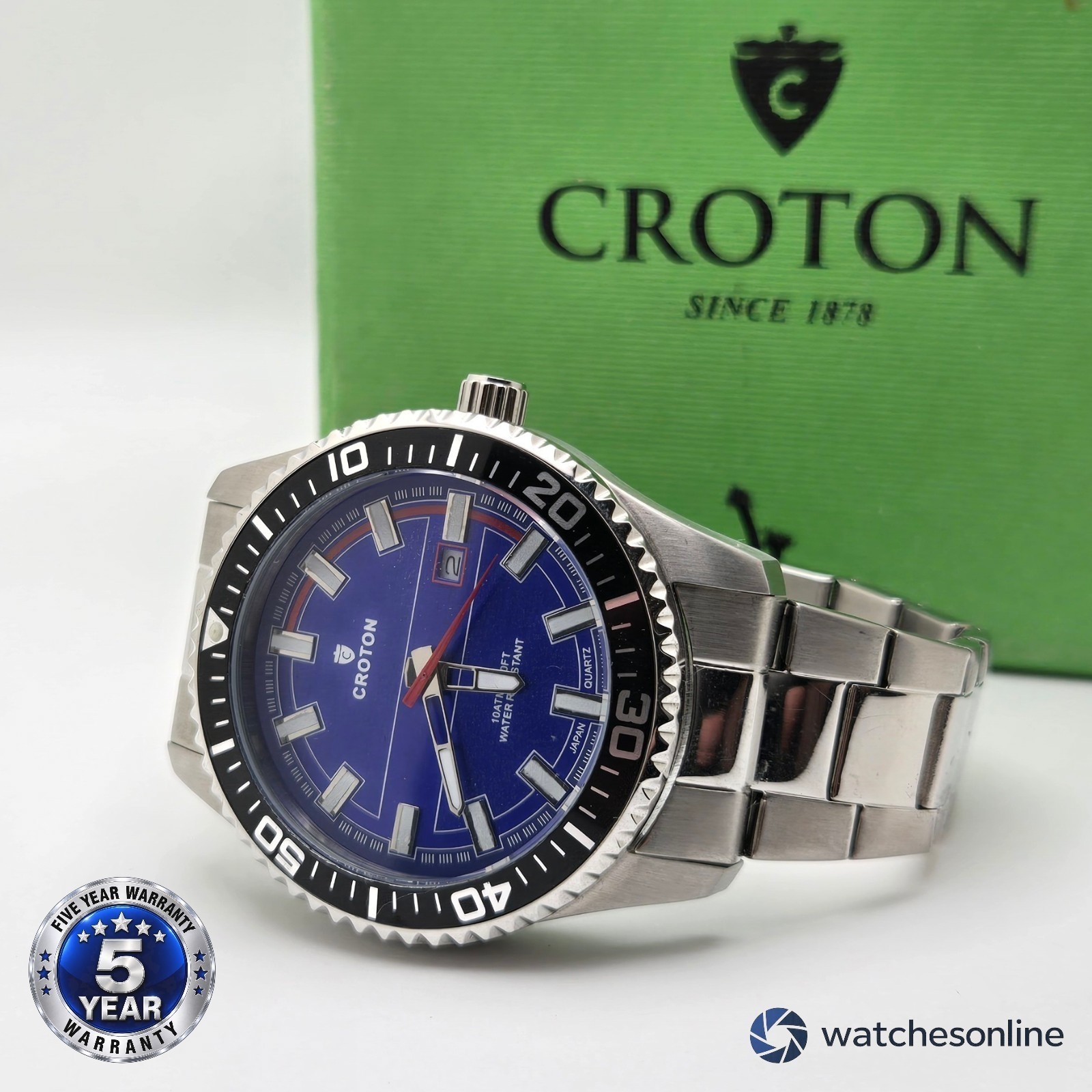 RARE Croton CA301289SSBL Men\'s Blue Dial Stainless Steel Watch Store Display