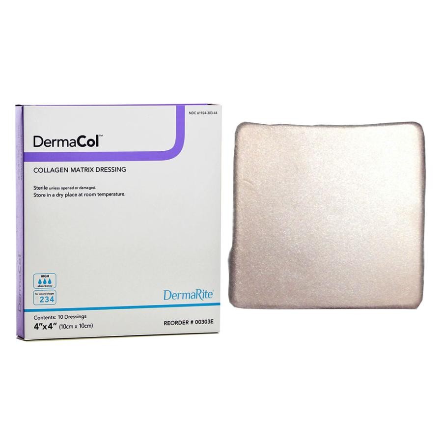 DermaCol Collagen Dressing, Square, White, 4 x 4 Inches, Sterile, 10 Ct, 00303E DermaCol Collagen Dressing, Square, White, 4 x 4 Inches, Sterile, 10 Ct, 00303E