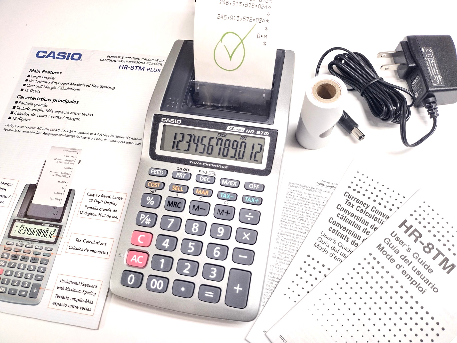 ✨✅ NEW casio HR-8TM PLUS handheld printing PORTABLE calculator+ROLL+AC ADAPTER ✨✅ NEW casio HR-8TM PLUS handheld printing PORTABLE calculator+ROLL+AC ADAPTER