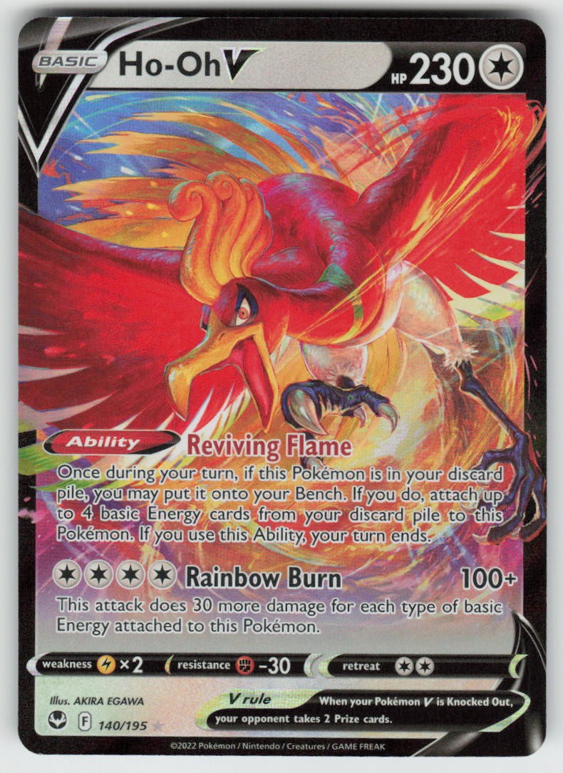 Ho-Oh V 140/195 Holo V Rare Silver Tempest Pokemon Near Mint