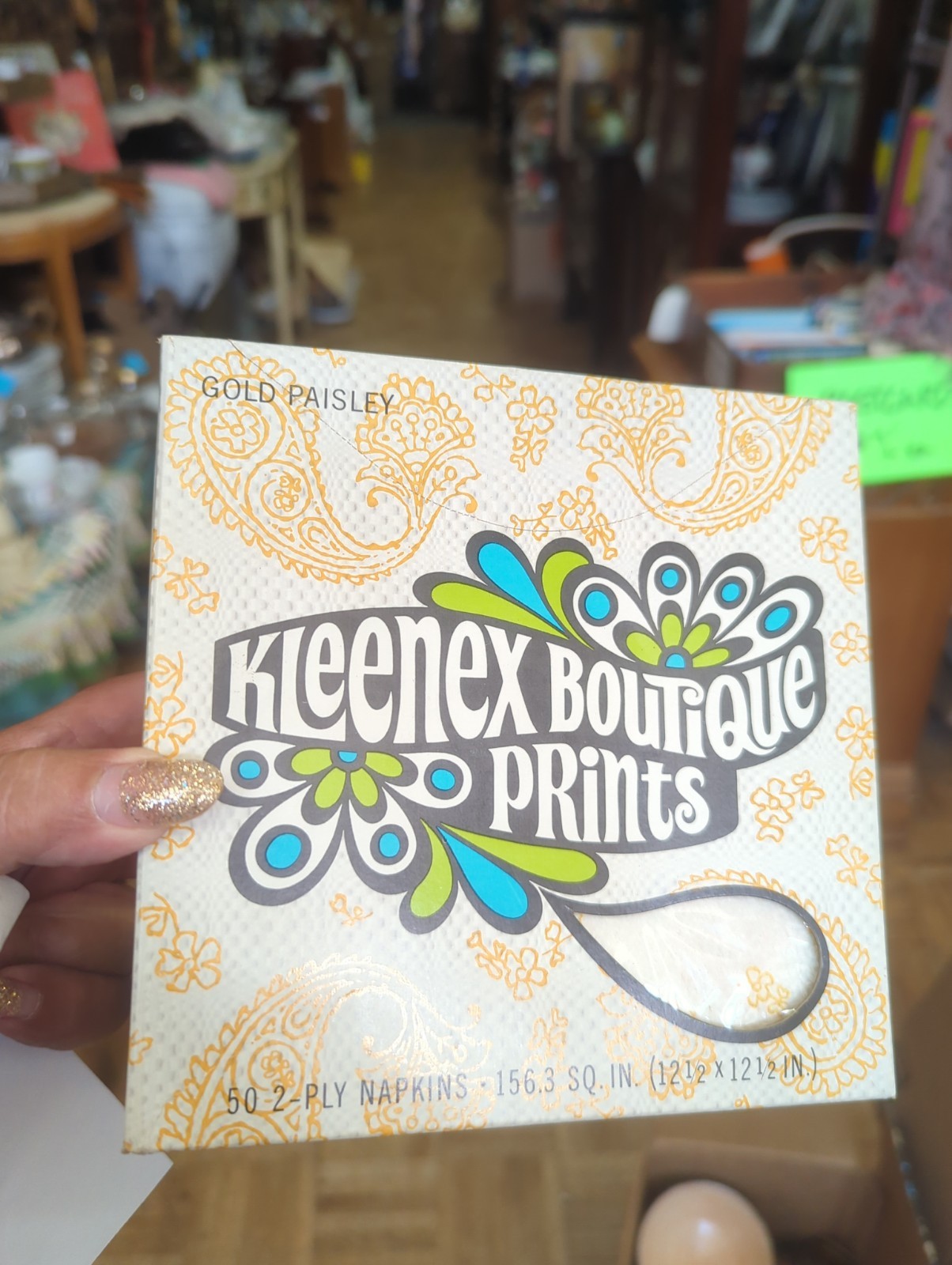 Vintage 1967 Kleenex Boutique Print Gold Paisley Napkins Box Sealed NOS Mod MCM