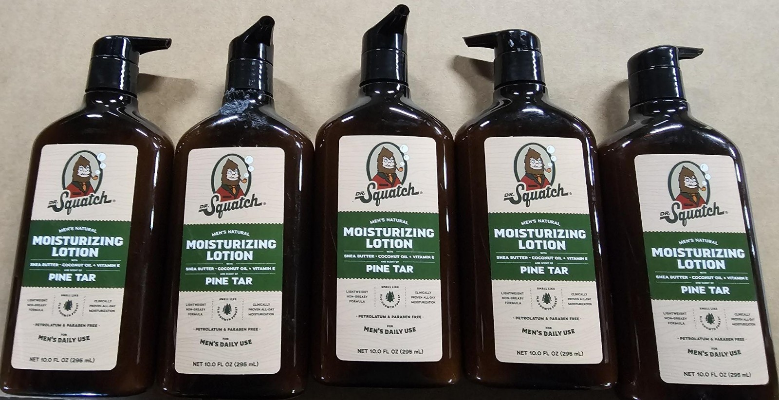 5 X Dr. SQUATCH Men's Natural PINE TAR Lotion 10oz Daily Use FIVE BOTTLES