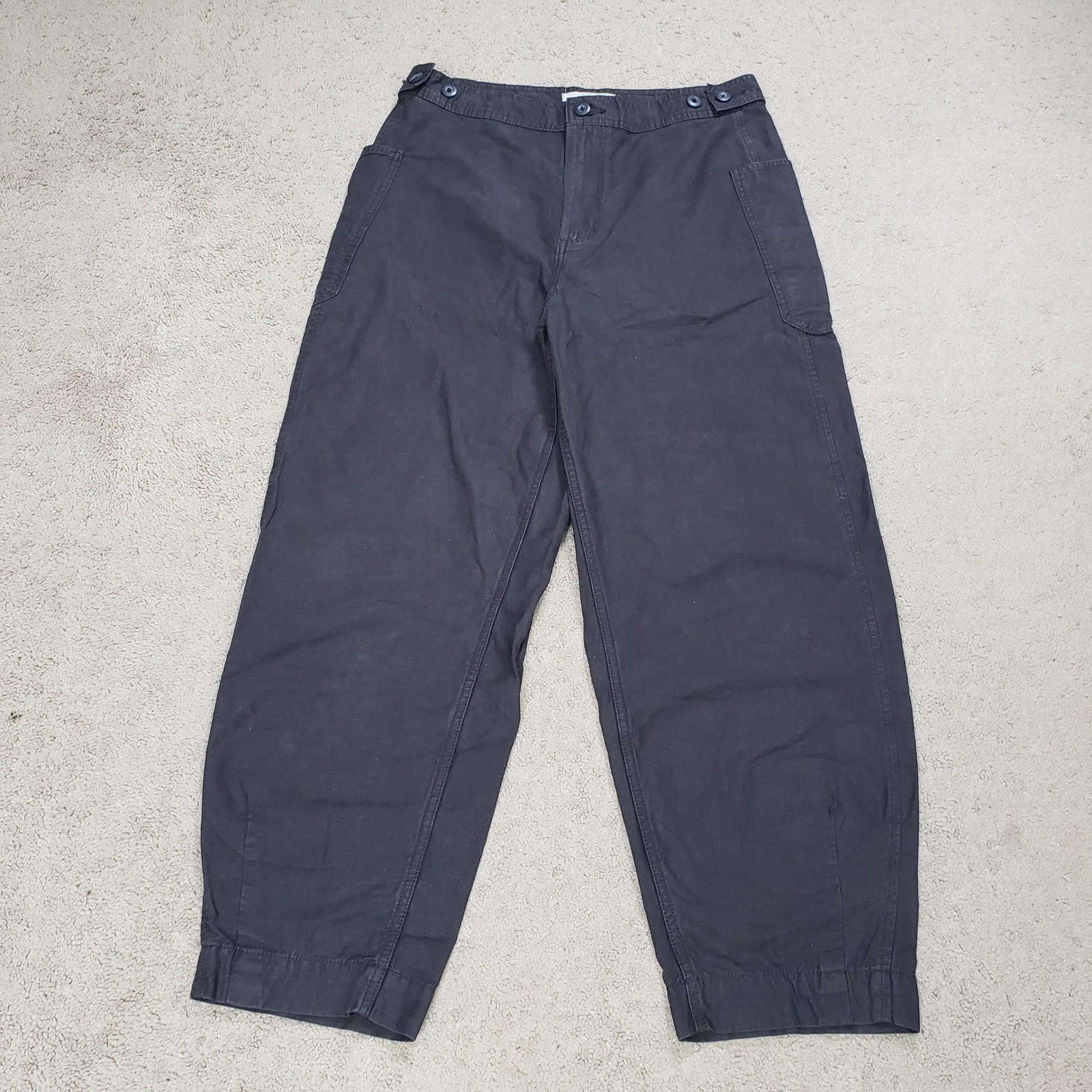 Everlane Utility Barrel Fatigue Pants 12 Org Cotton Linen Washed Black Stretch