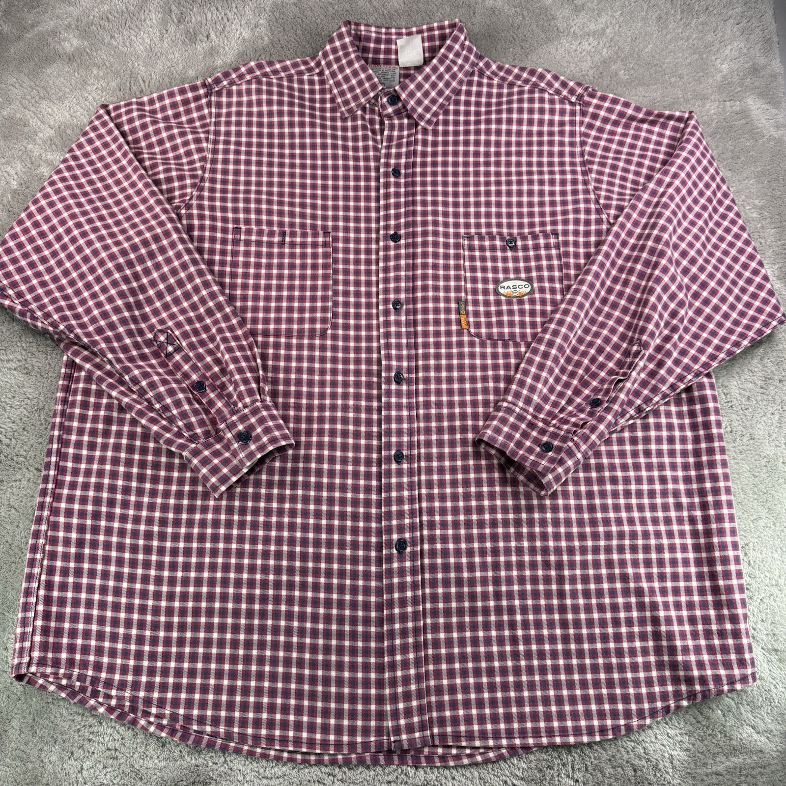 Rasco FR Mens 3XL Long Red Plaid Flame Resistant Work Shirt FR756 100% Cotton