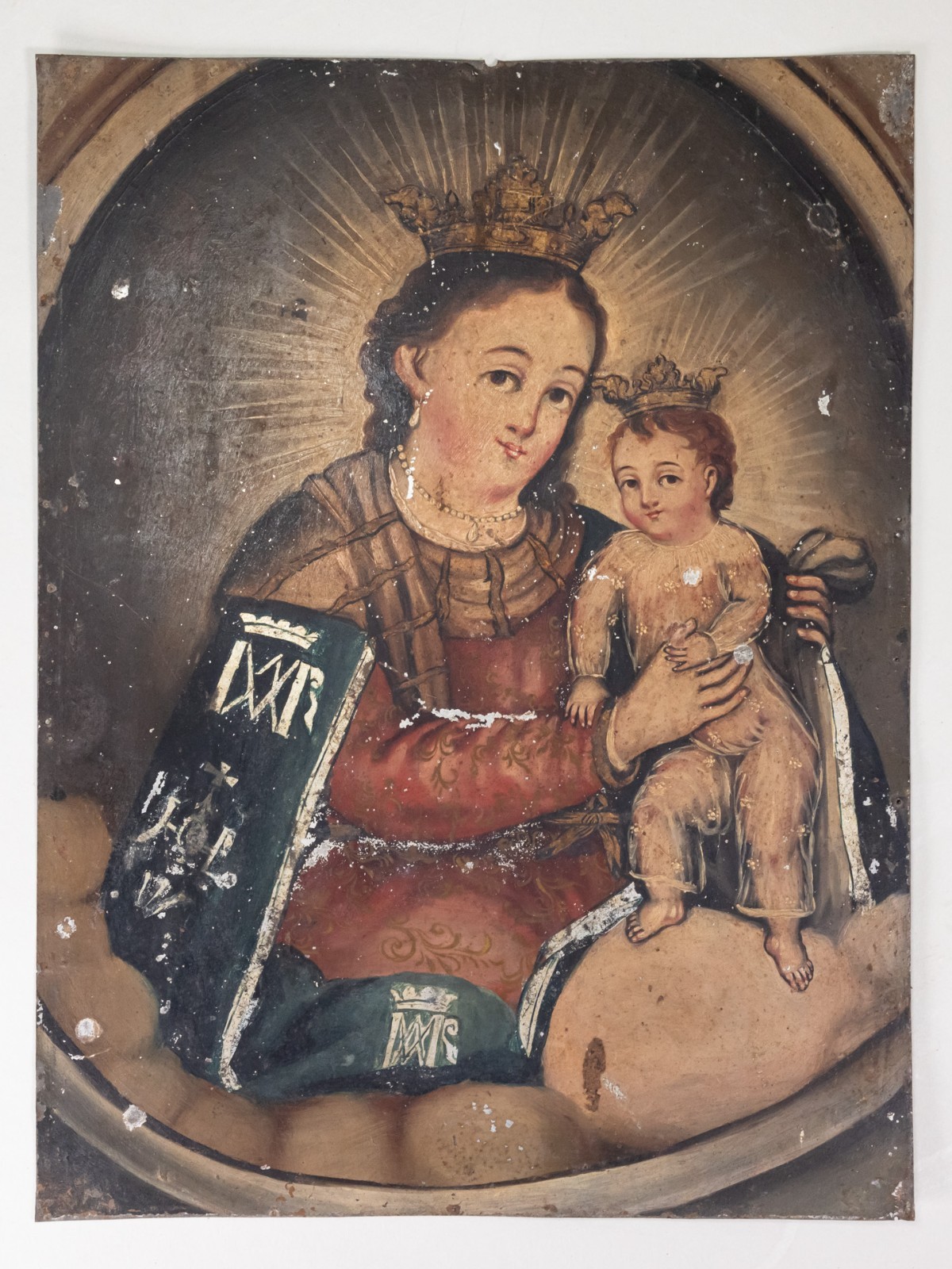 Antique Mexican Retablo, c.1890, Oil on Tin - Nuestra Señora del Refugio Antique Mexican Retablo, c.1890, Oil on Tin - Nuestra Señora del Refugio