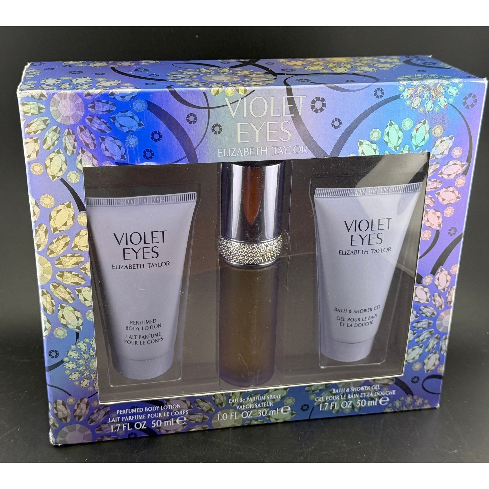 Elizabeth Taylor Violet Eyes 3 Piece Fragrance Gift Set: EDP Lotion Shower Gel Elizabeth Taylor Violet Eyes 3 Piece Fragrance Gift Set: EDP Lotion Shower Gel
