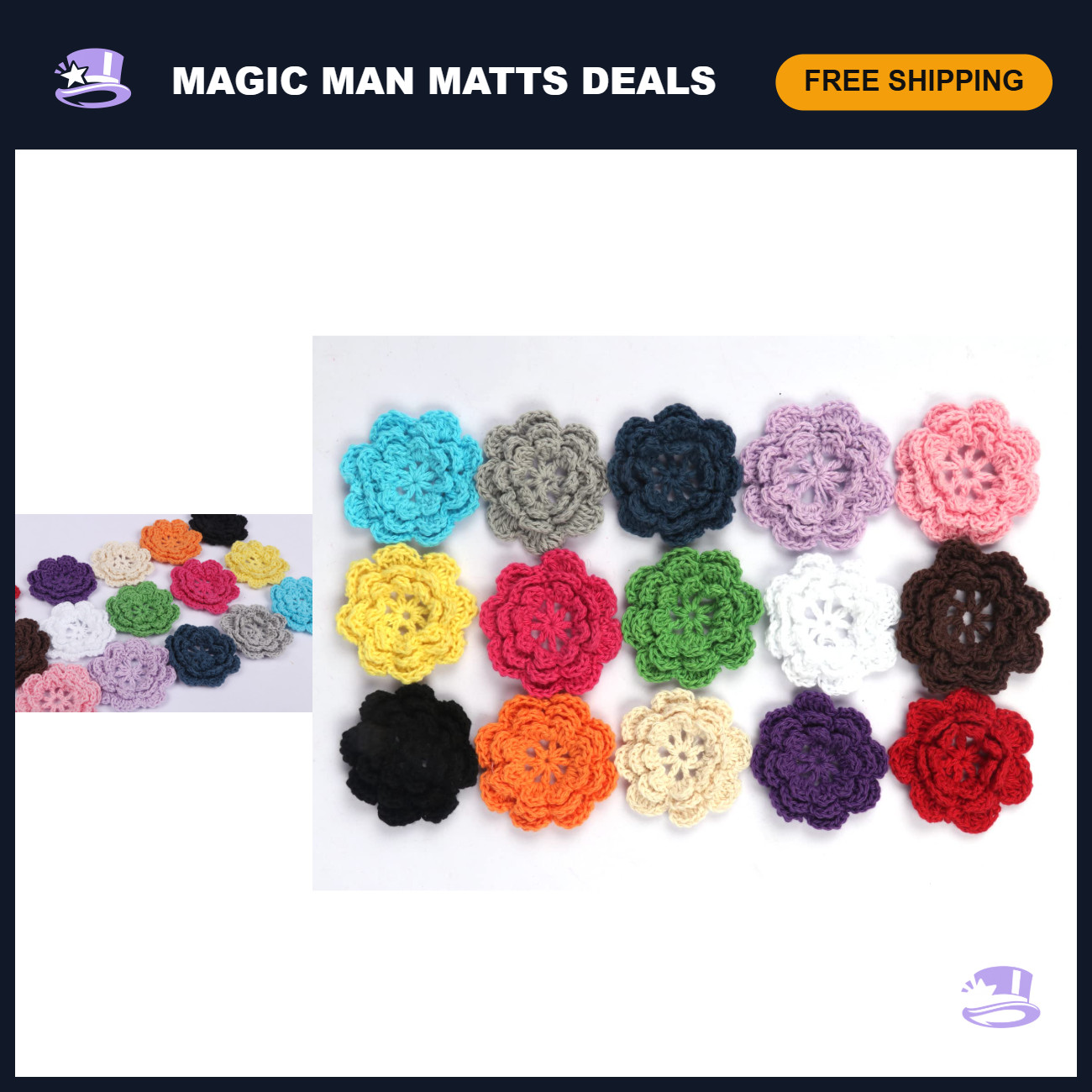 30pcs Handmade Crochet Flowers for Crafts - 2 Inch, 15 Colors, Embellishments