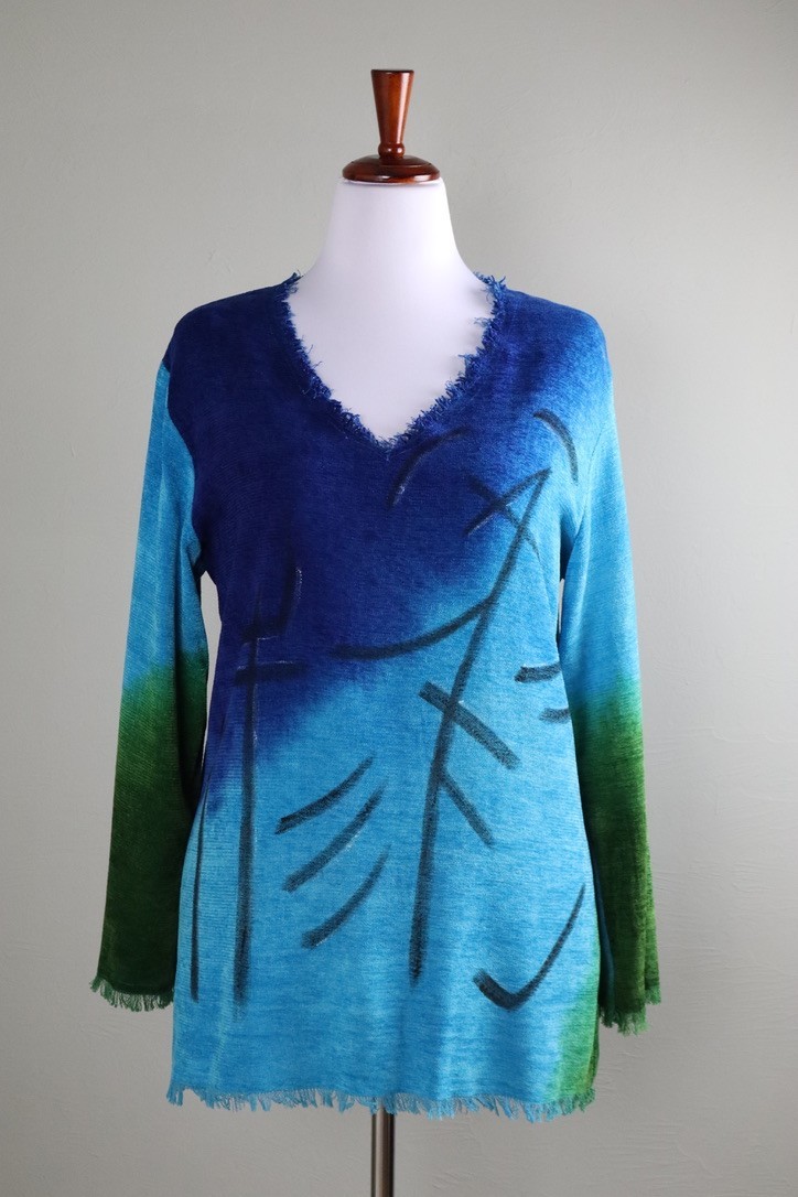 DILEMMA New York $150 Fringe Soft Abstract Print Cotton Blend Top One Size