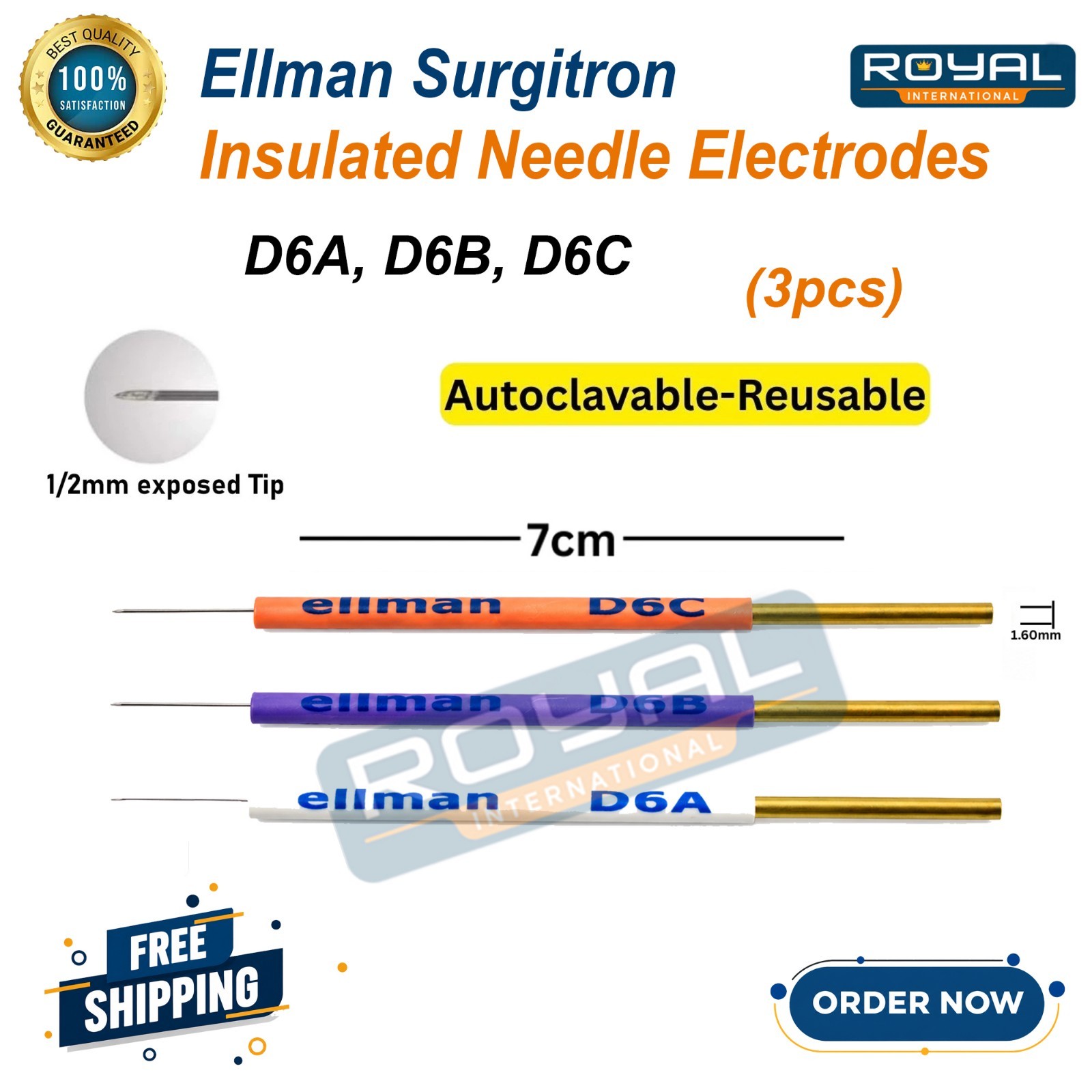 Ellman Surgitron Insulated Needle Electrodes D6A, D6B,D6C Reusable Tungsten Tips