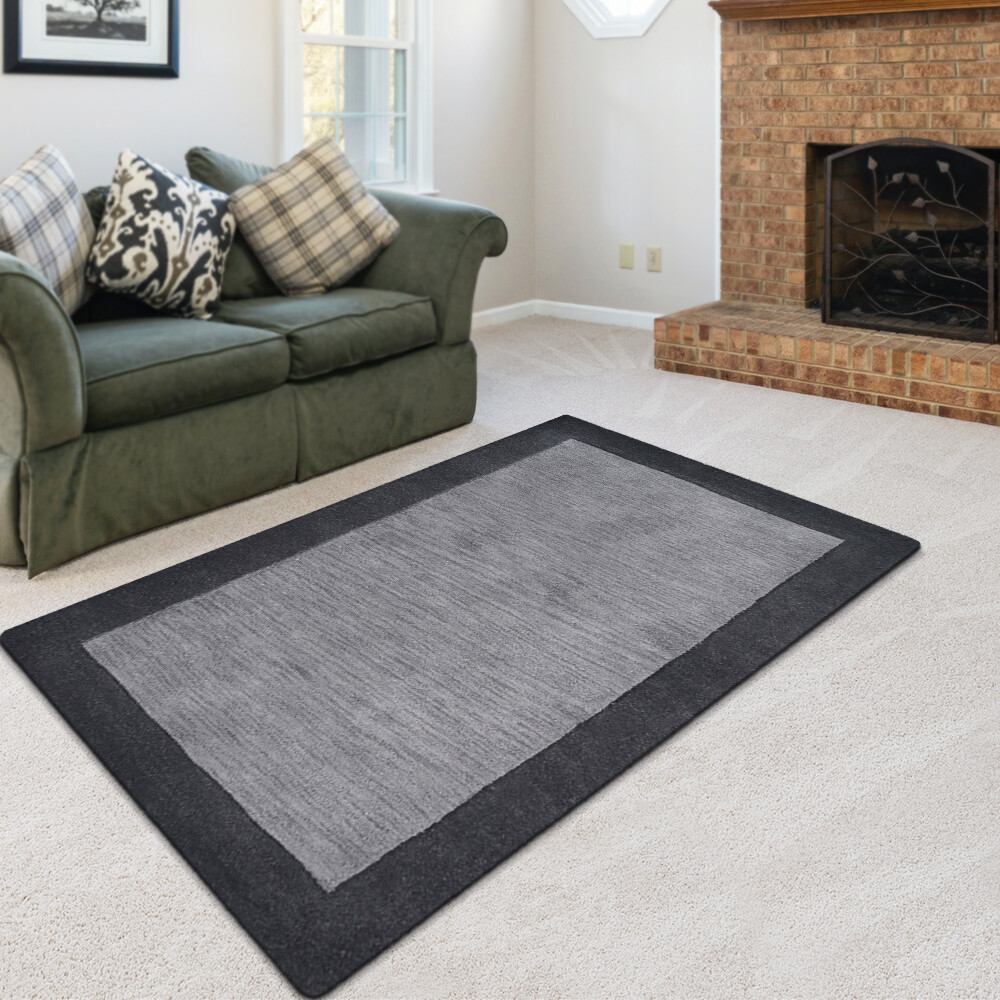 Eco-Friendly Hand Tufted Wool Area Rug Solid Charcoal Black BBH Homes BBK00201