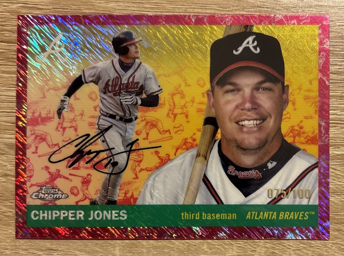 2025 Topps Chrome Platinum Annv. #374 Chipper Jones TOILE FUCHSIA SHIMMER 75/100 2025 Topps Chrome Platinum Annv. #374 Chipper Jones TOILE FUCHSIA SHIMMER 75/100