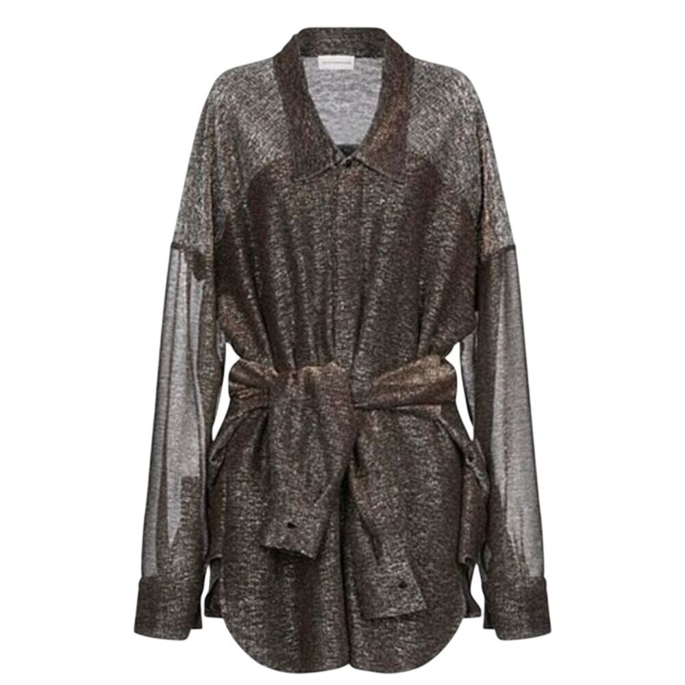 Faith Connexion Metallic Brown Shirt Dress with Tie Waist Detail Medium