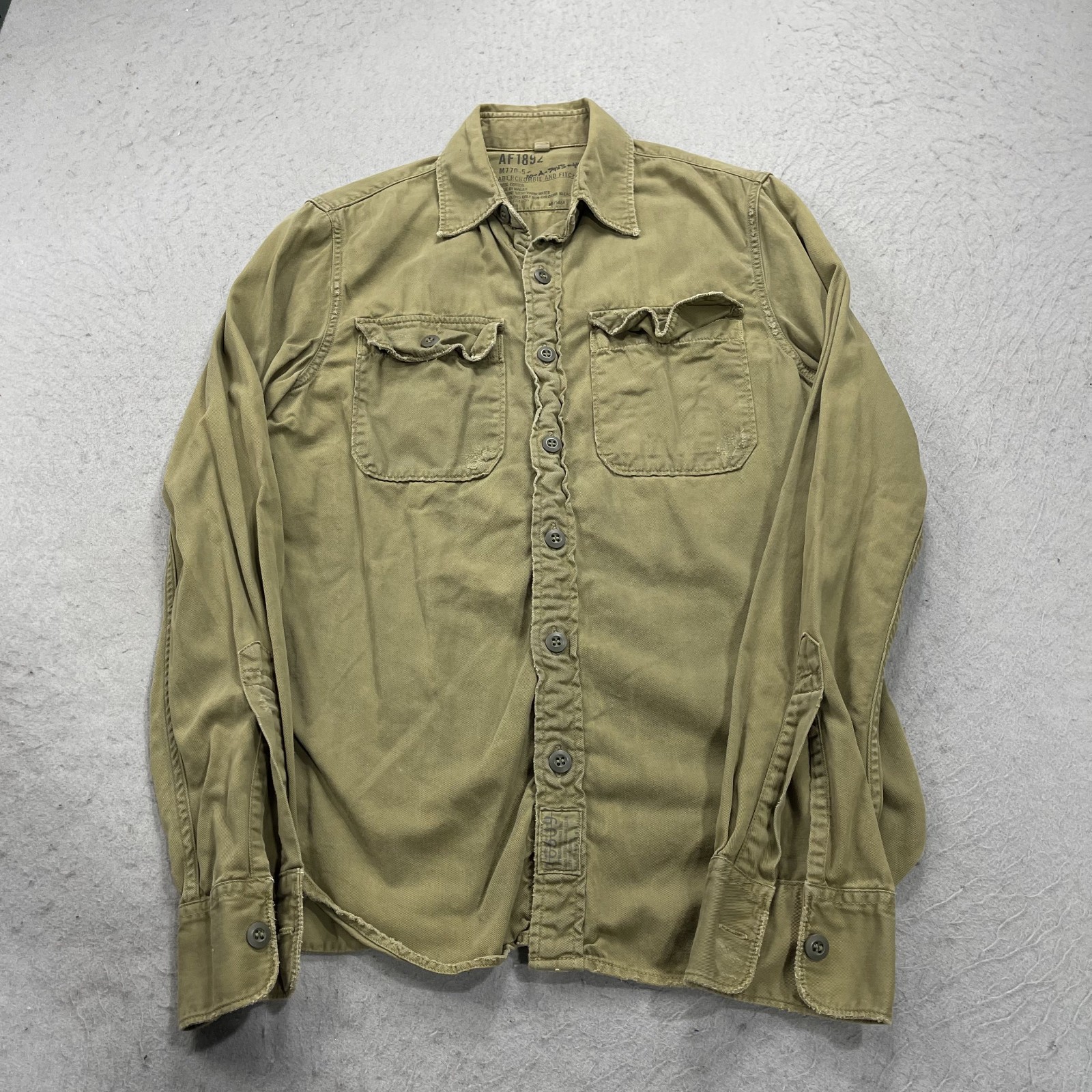VINTAGE Abercrombie and Fitch Shirt Mens Small Brown Military Safari Distressed