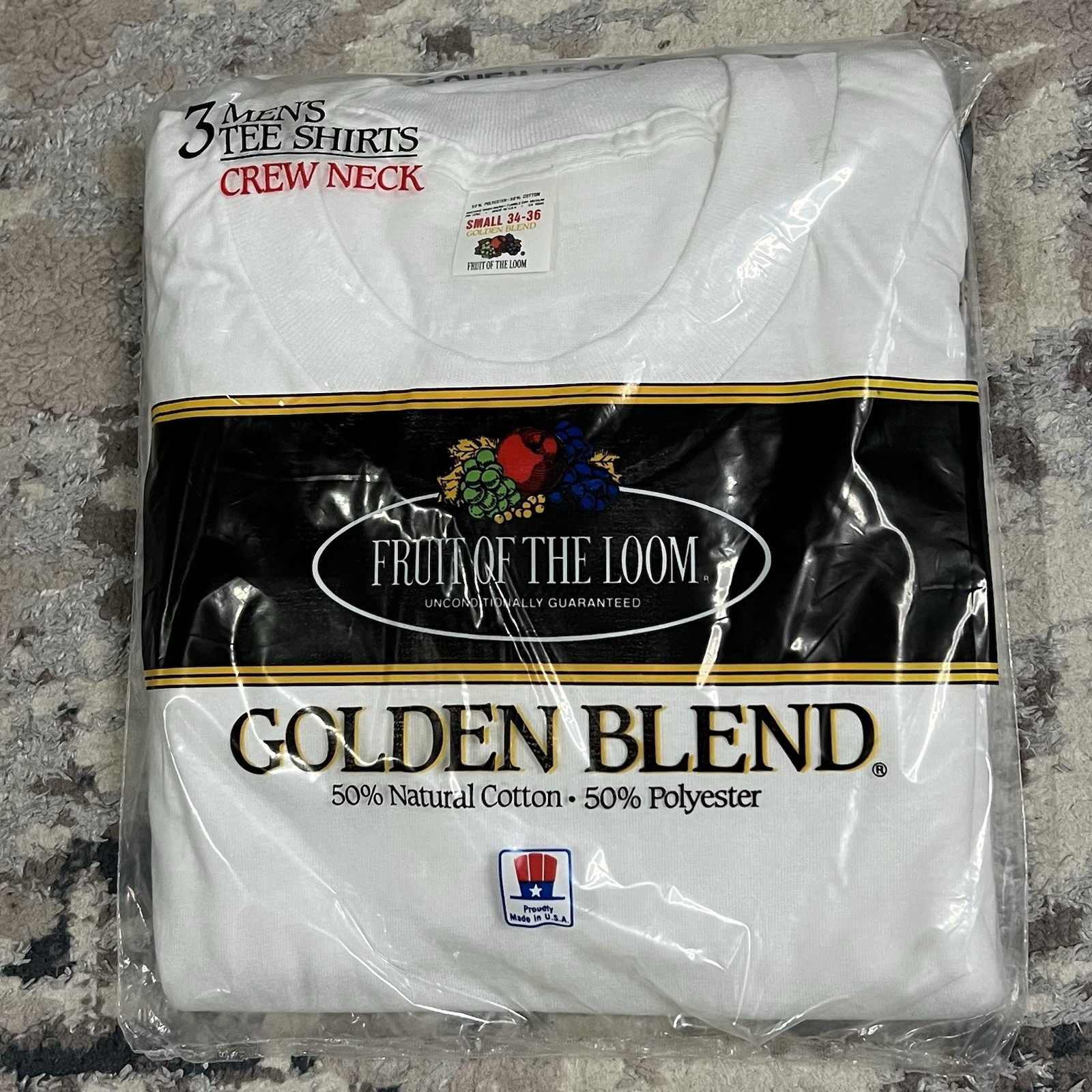 NOS Deadstock 80s Fruit Of The Loom 3 Pack Mens T-Shirts Golden Blend Sz S VTG NOS Deadstock 80s Fruit Of The Loom 3 Pack Mens T-Shirts Golden Blend Sz S VTG