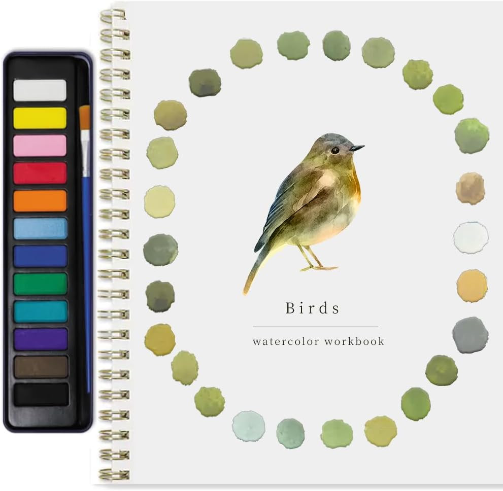 Watercolor Workbook for Adults & Beginners: 12-Color Set with Brush (Birds1) Watercolor Workbook for Adults & Beginners: 12-Color Set with Brush (Birds1)