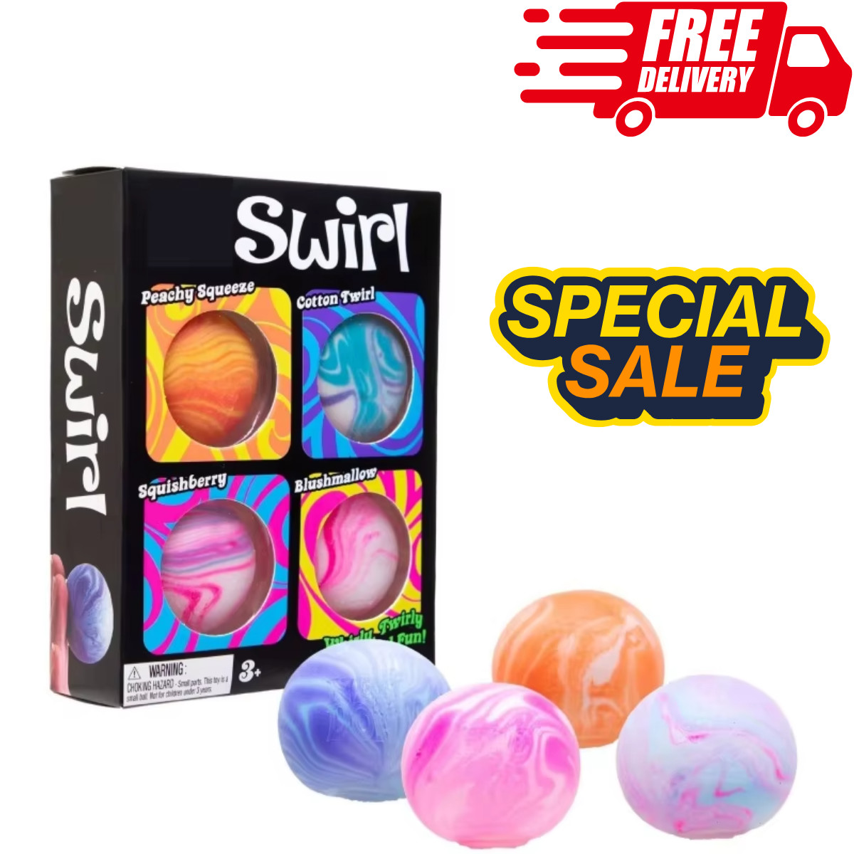 Needoh Teeny Swirl 4 Pack Squishy Fidget Toy Stress Relief Balls Sensory Toys Needoh Teeny Swirl 4 Pack Squishy Fidget Toy Stress Relief Balls Sensory Toys
