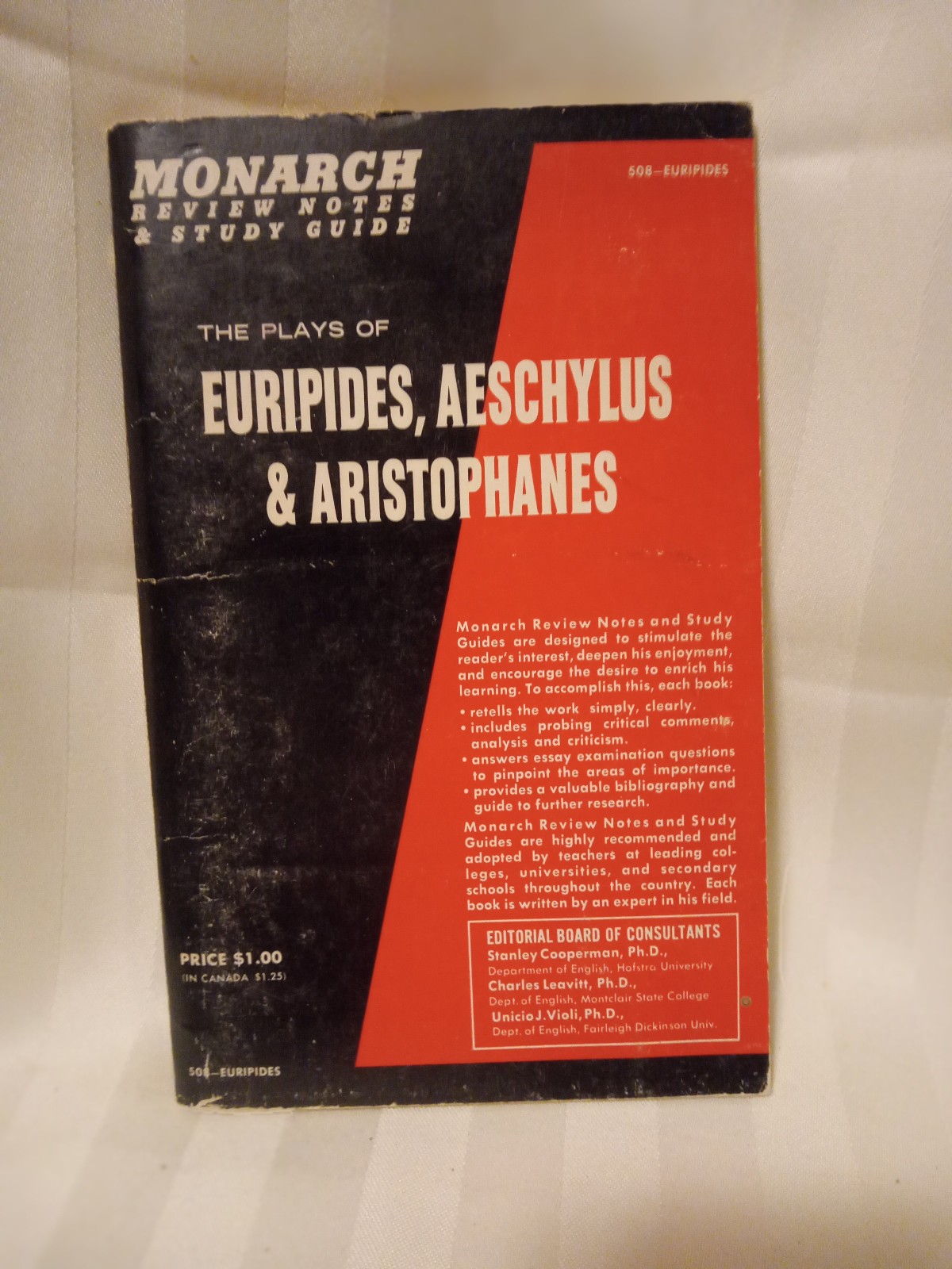 1963 Monarch Notes Study Guideto Plays of Euripides, Aeschylus & Aristophanes