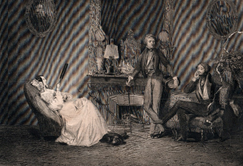 Victorian Engraving The Rivals Antique Book Illustration 1800s Steel Engraving