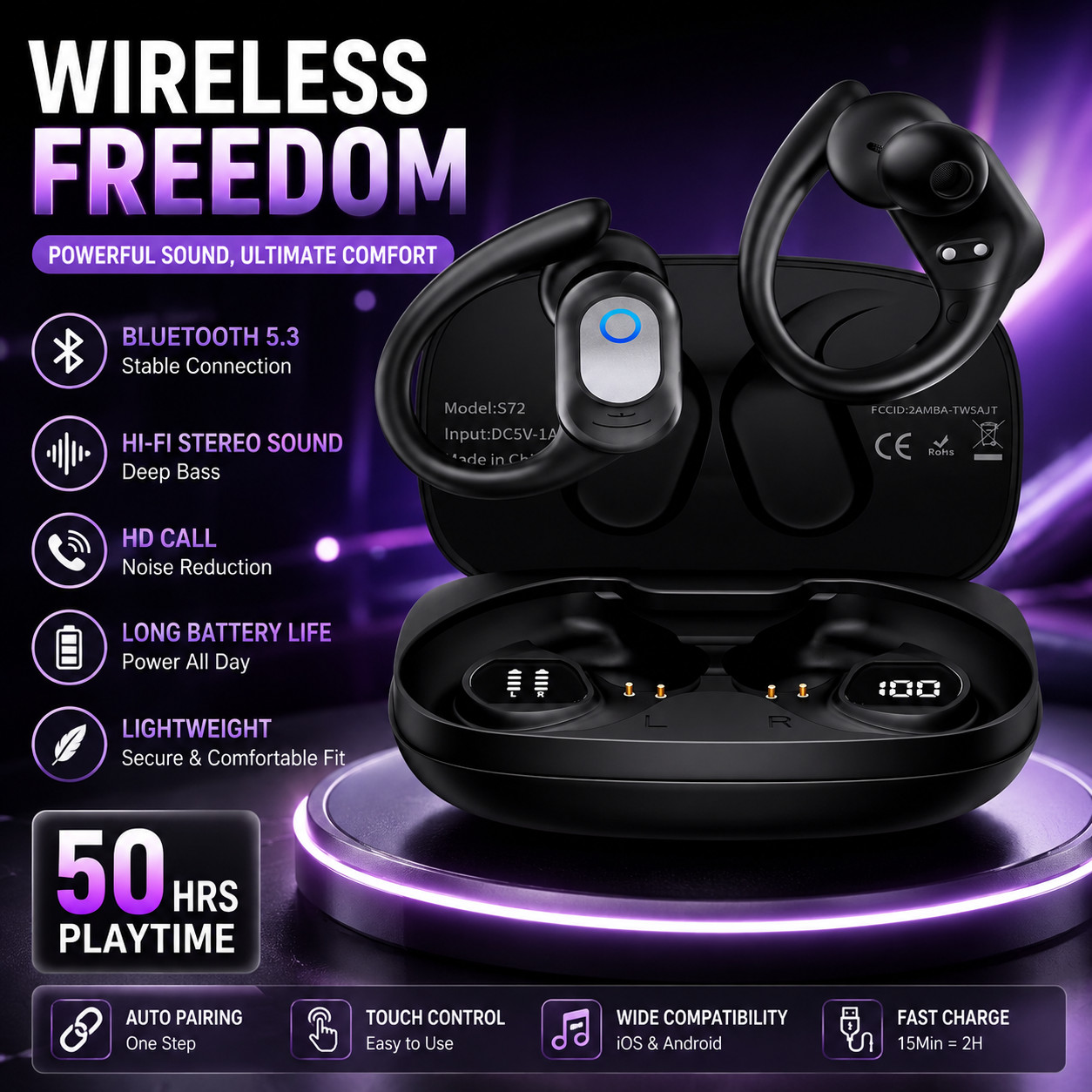 Bluetooth 5.3 Headset TWS Wireless Earphones Earbuds Stereo Black with Mic Gift Bluetooth 5.3 Headset TWS Wireless Earphones Earbuds Stereo Black with Mic Gift