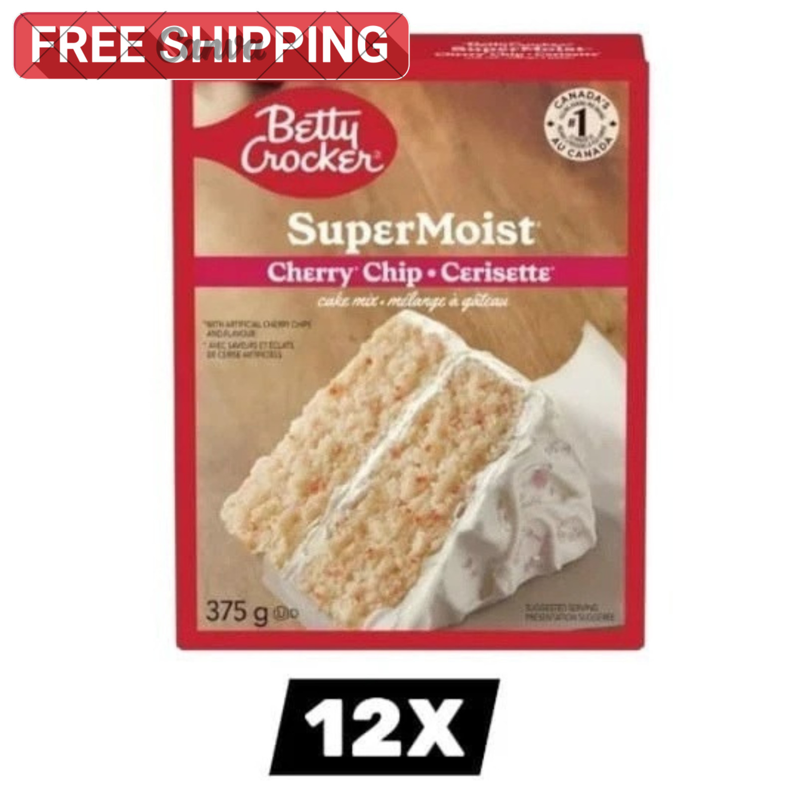 12 x Betty Crocker Super Moist Cherry Chip Baking Cake  Mix 375g - 
