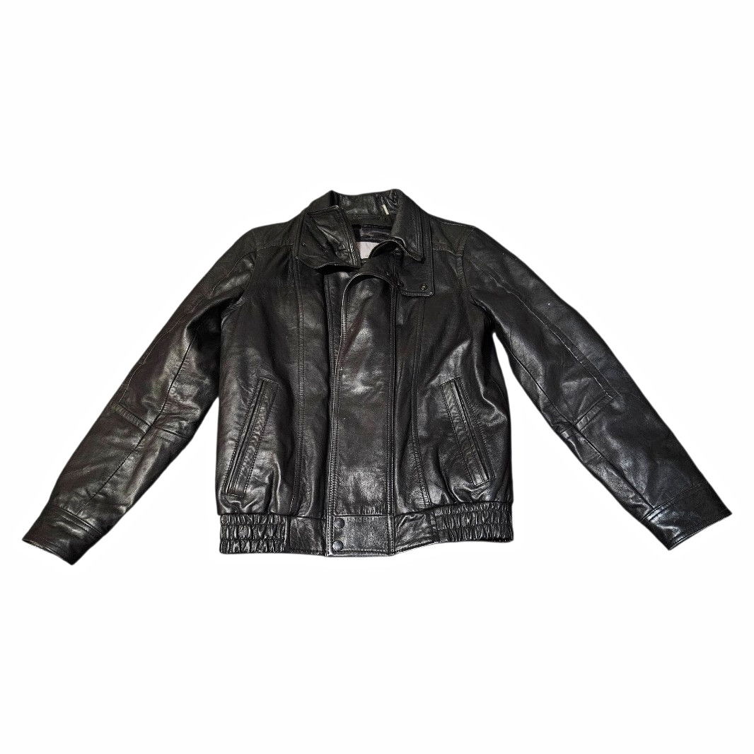 VTG Wilsons Leather Jacket Mens Small Black Bomber Double Collar Flight Zip Coat VTG Wilsons Leather Jacket Mens Small Black Bomber Double Collar Flight Zip Coat