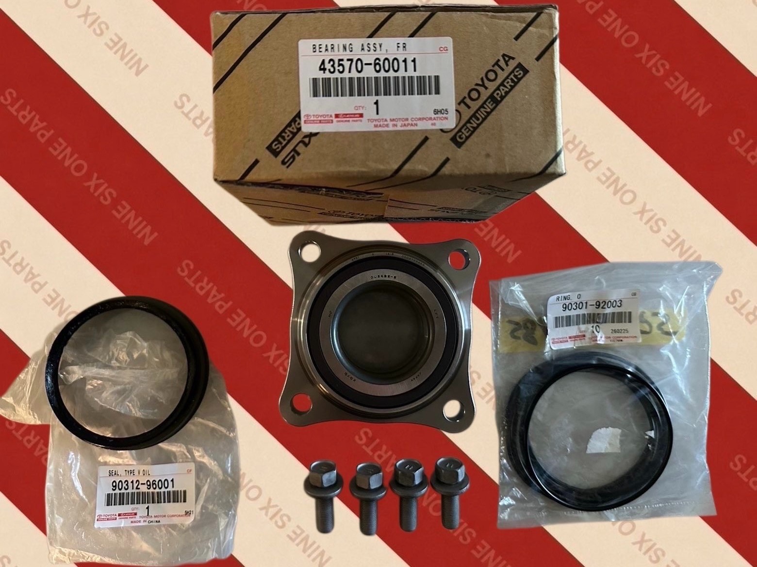 (43570-60011) Genuine Toyota Front Left/Right Front Wheel Bearing w/ seals/bolts