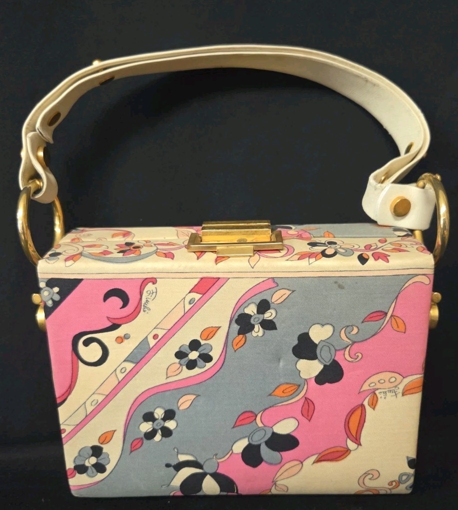 1960's Emilio Pucci box bag multicolored vibrant silk hard sided Made in Italy 1960's Emilio Pucci box bag multicolored vibrant silk hard sided Made in Italy