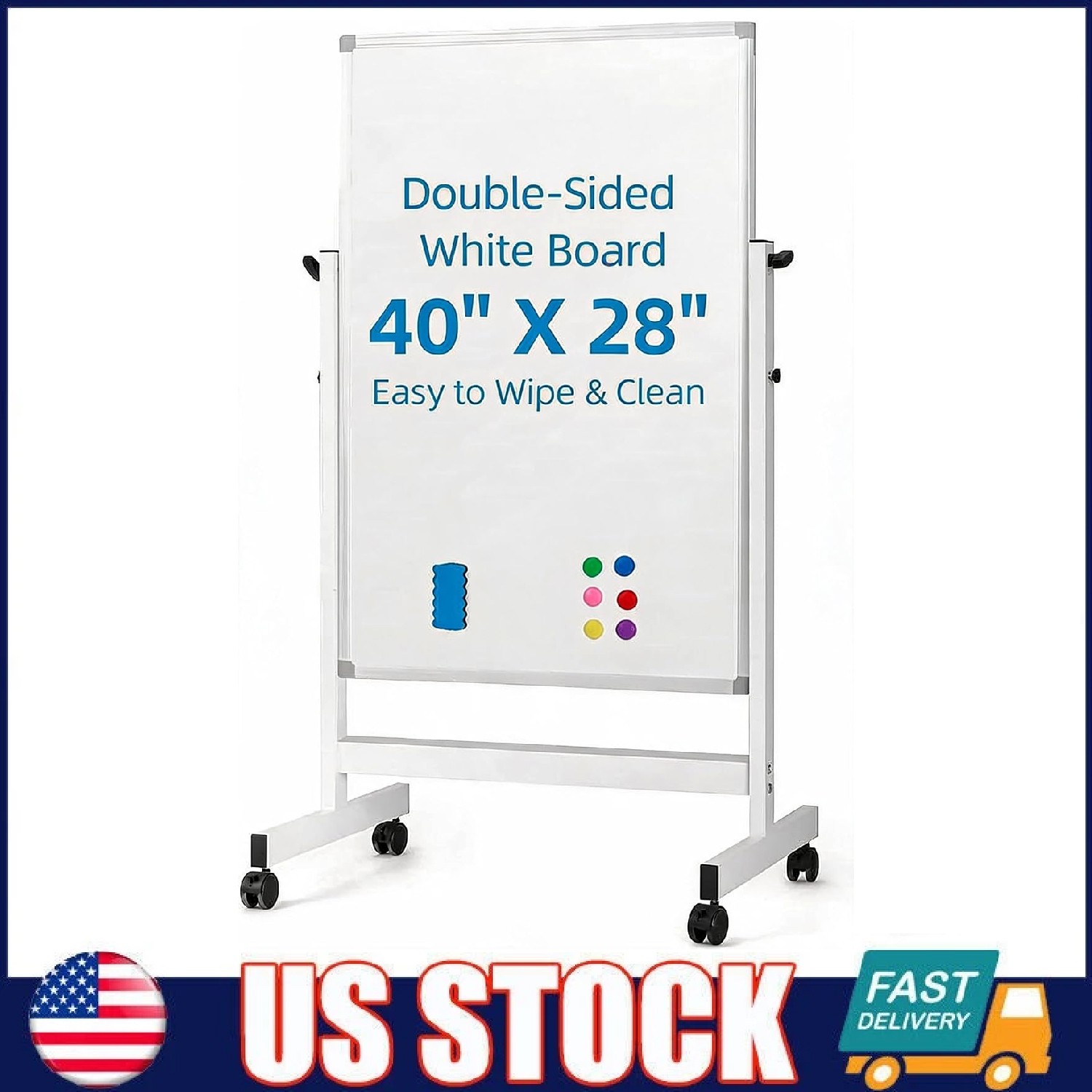 40x28 Rolling Whiteboard with Stand Double Sided Magnetic Dry Erase Board 40x28 Rolling Whiteboard with Stand Double Sided Magnetic Dry Erase Board