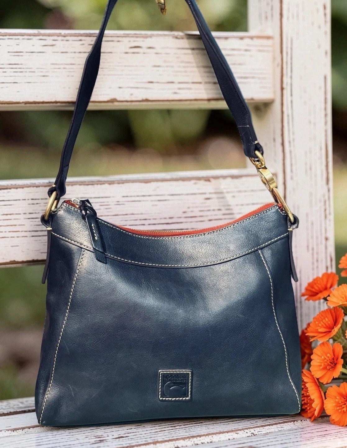 Dooney Bourke Navy Blue Florentine Leather Large Cassidy Hobo Shoulder Bag Purse