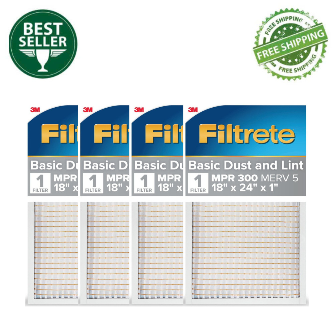 4PK Filtrete 18x24x1 Air Filter, MPR 300 MERV 5, AC Furnace Dust Reduction Clean