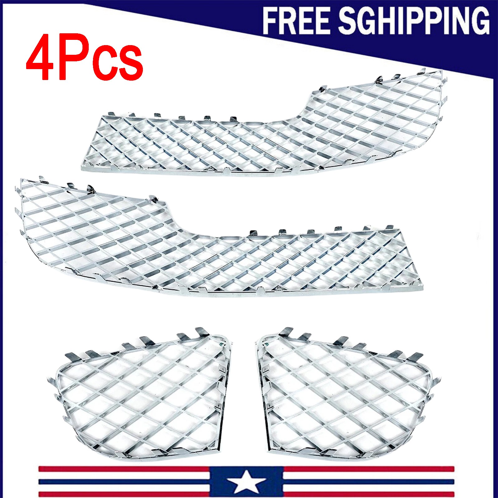 For Bentley Continental Gt Gtc 2012-2015 4PCS Chrome Bumper Lower Mesh Grille US