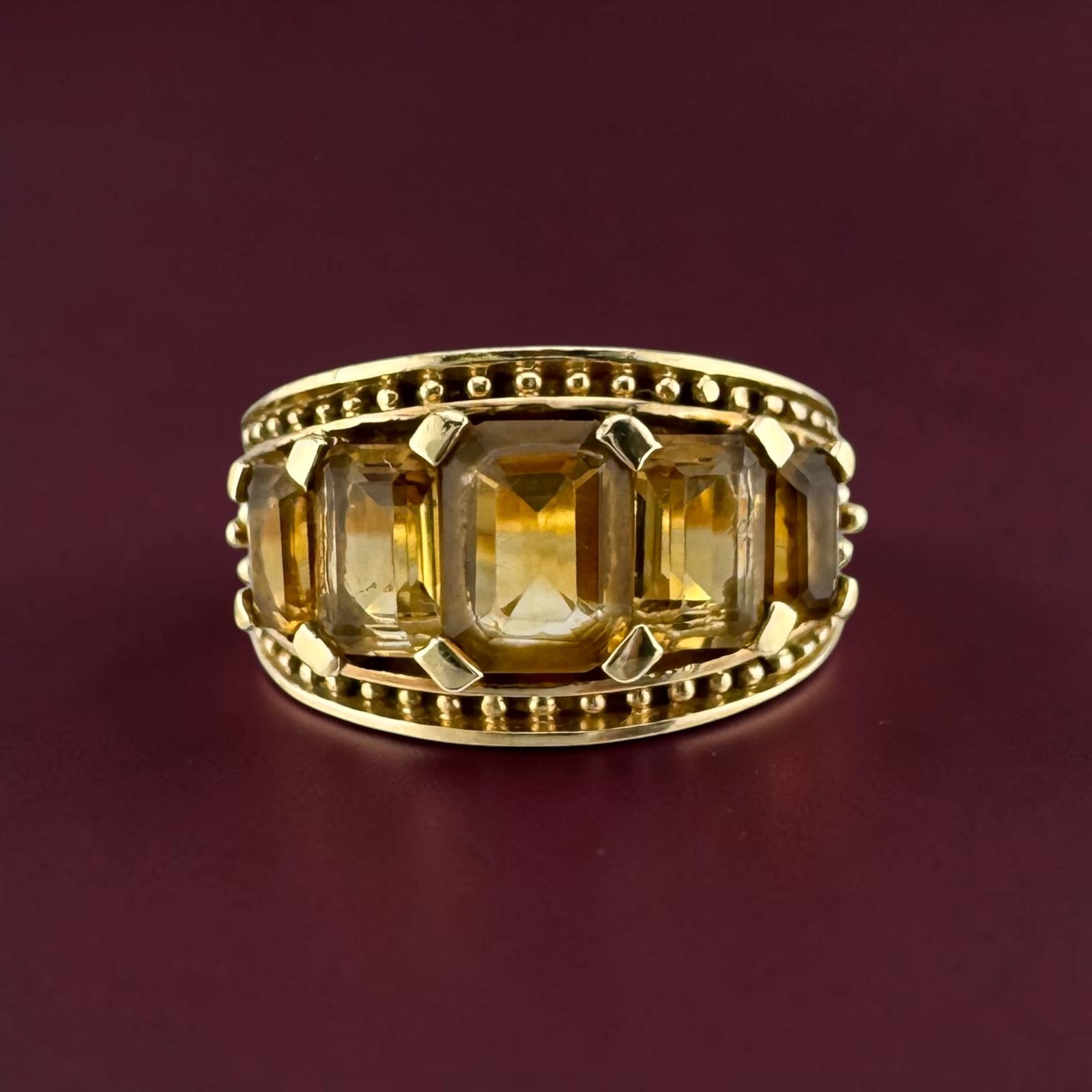 Vintage 10K Yellow Gold 2.70ctw Emerald Cut Citrine Three Stone Ring Size 6.75 Vintage 10K Yellow Gold 2.70ctw Emerald Cut Citrine Three Stone Ring Size 6.75
