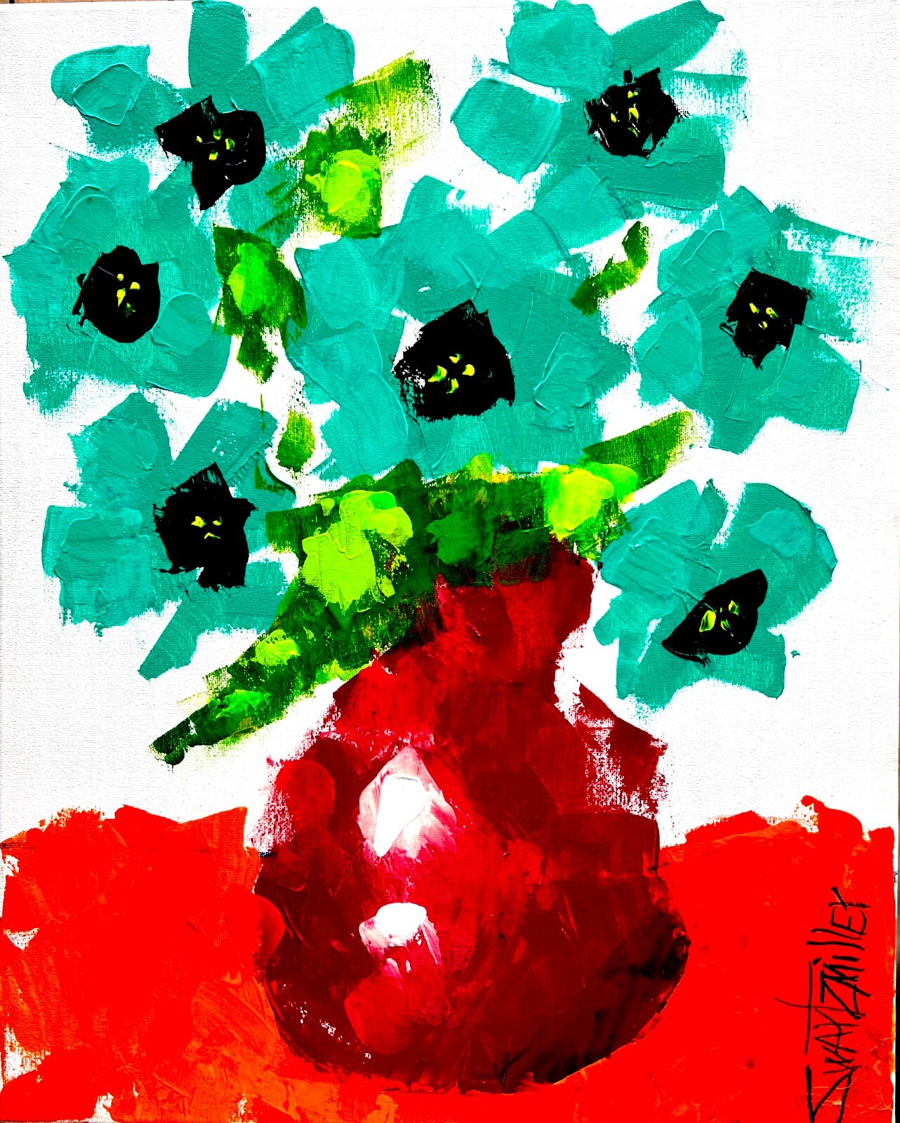 COLORFUL FLOWERS PAINTING canvas BIG 16x20 original SWARTZMILLER DNA  POP ART
