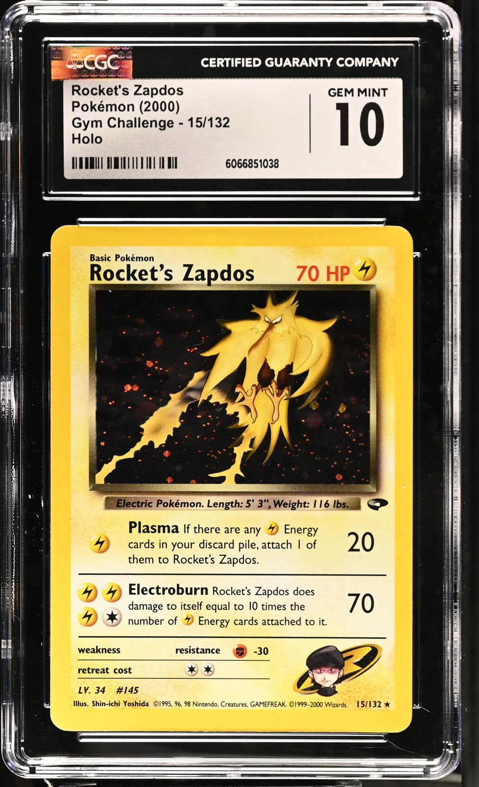 2000 Pokemon Gym Challenge Rocket\'s Zapdos Holo CGC 10 #15/132 2000 Pokemon Gym Challenge Rocket\'s Zapdos Holo CGC 10 #15/132