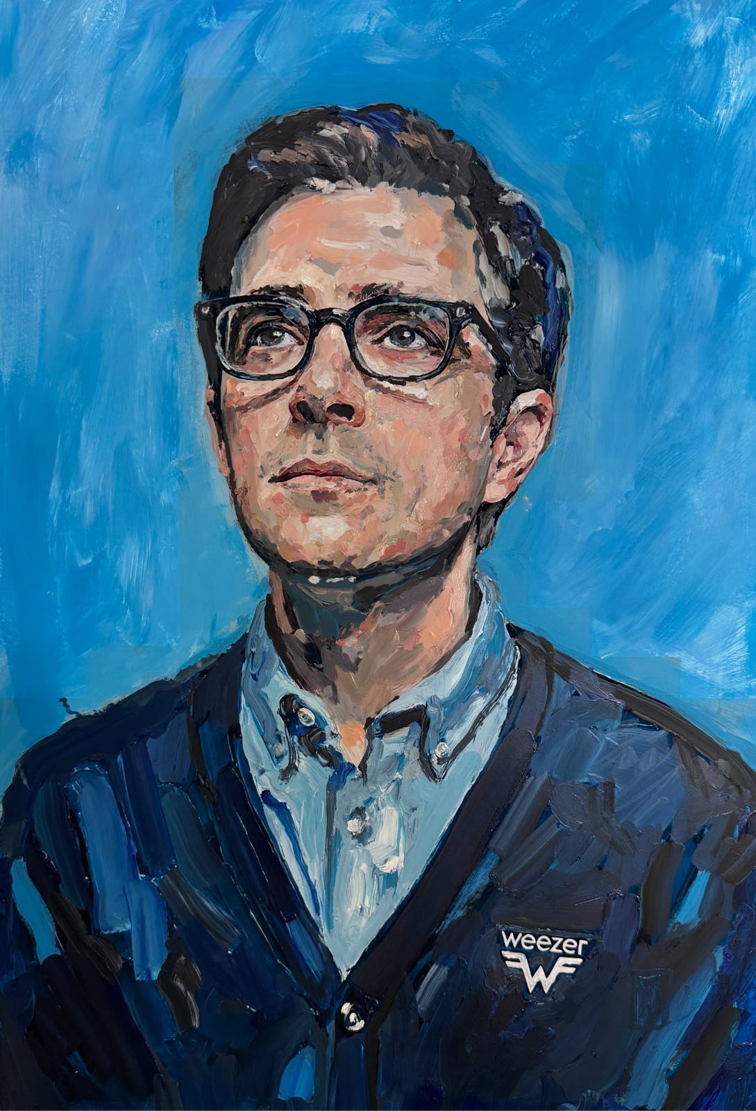 ORIGINAL Impasto Portrait  Weezer Rivers Cuomo Buddy Holly Painting Music Art