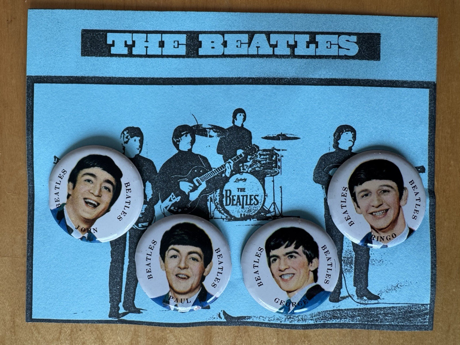 Vintage Beatles Pinback Buttons Set Of 4 On Display Card 1960s Vintage Beatles Pinback Buttons Set Of 4 On Display Card 1960s