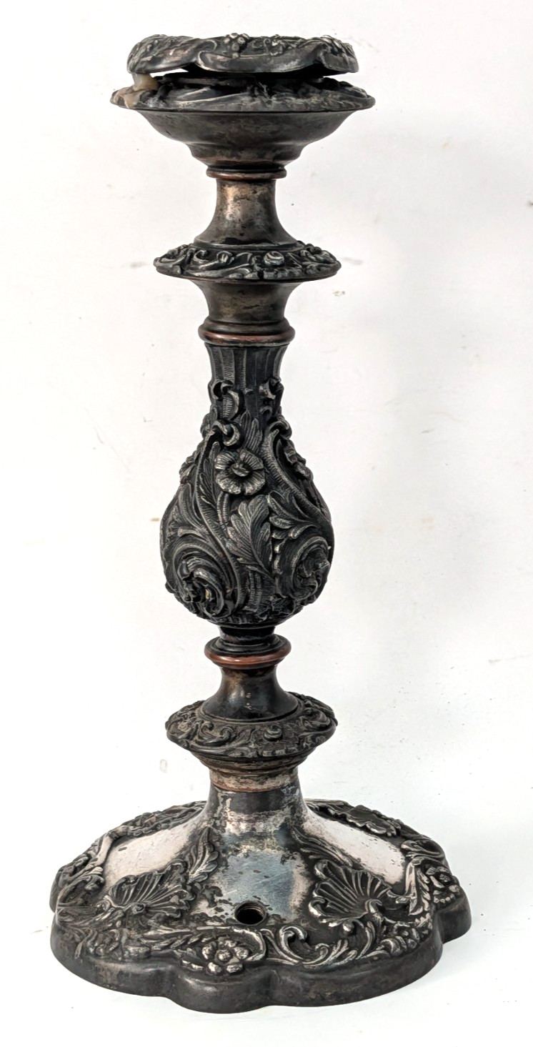 Antique Circa 1800\'s Beautifully Ornate Candlestick G Boar Head A Mark, #2778