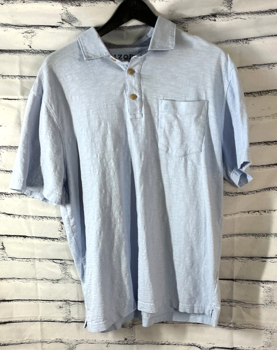 IZOD Mens XL Polo Shirt Short Sleeve Light Ice Blue Slub Knit Chest Pocket IZOD Mens XL Polo Shirt Short Sleeve Light Ice Blue Slub Knit Chest Pocket
