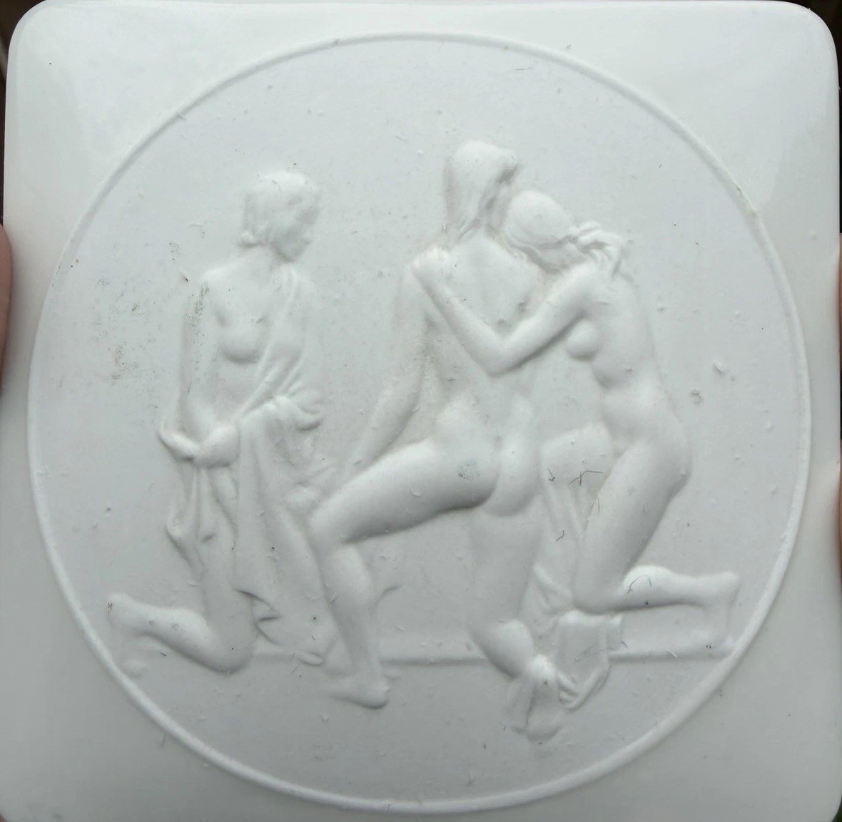 Antique KPM Berlin Bisque Porcelain Relief Plaque White Scepter Mark 3 Figures Antique KPM Berlin Bisque Porcelain Relief Plaque White Scepter Mark 3 Figures