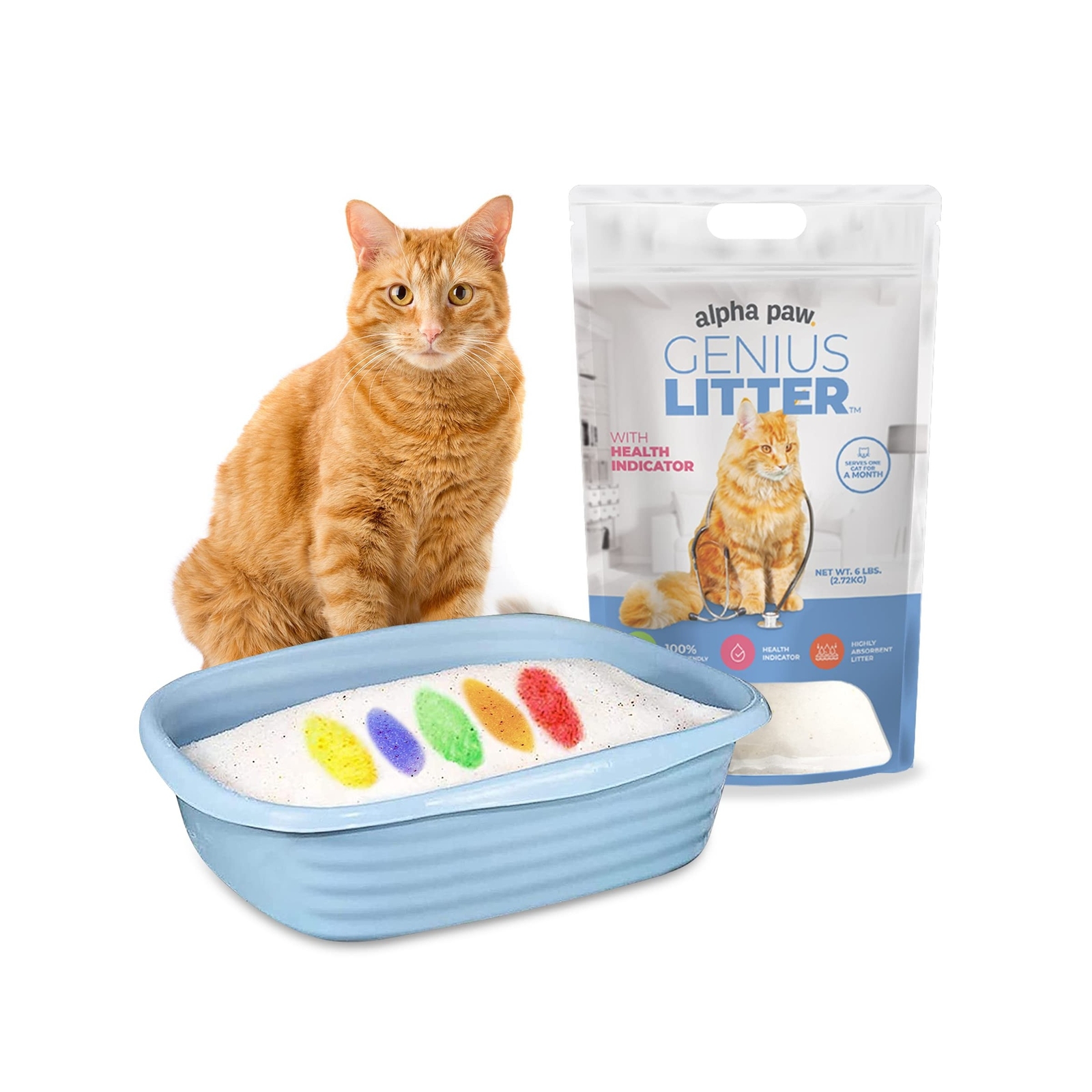Alpha Paw - Genius Cat Litter, 5-Color Health Indicator, Odor Eliminating, No...