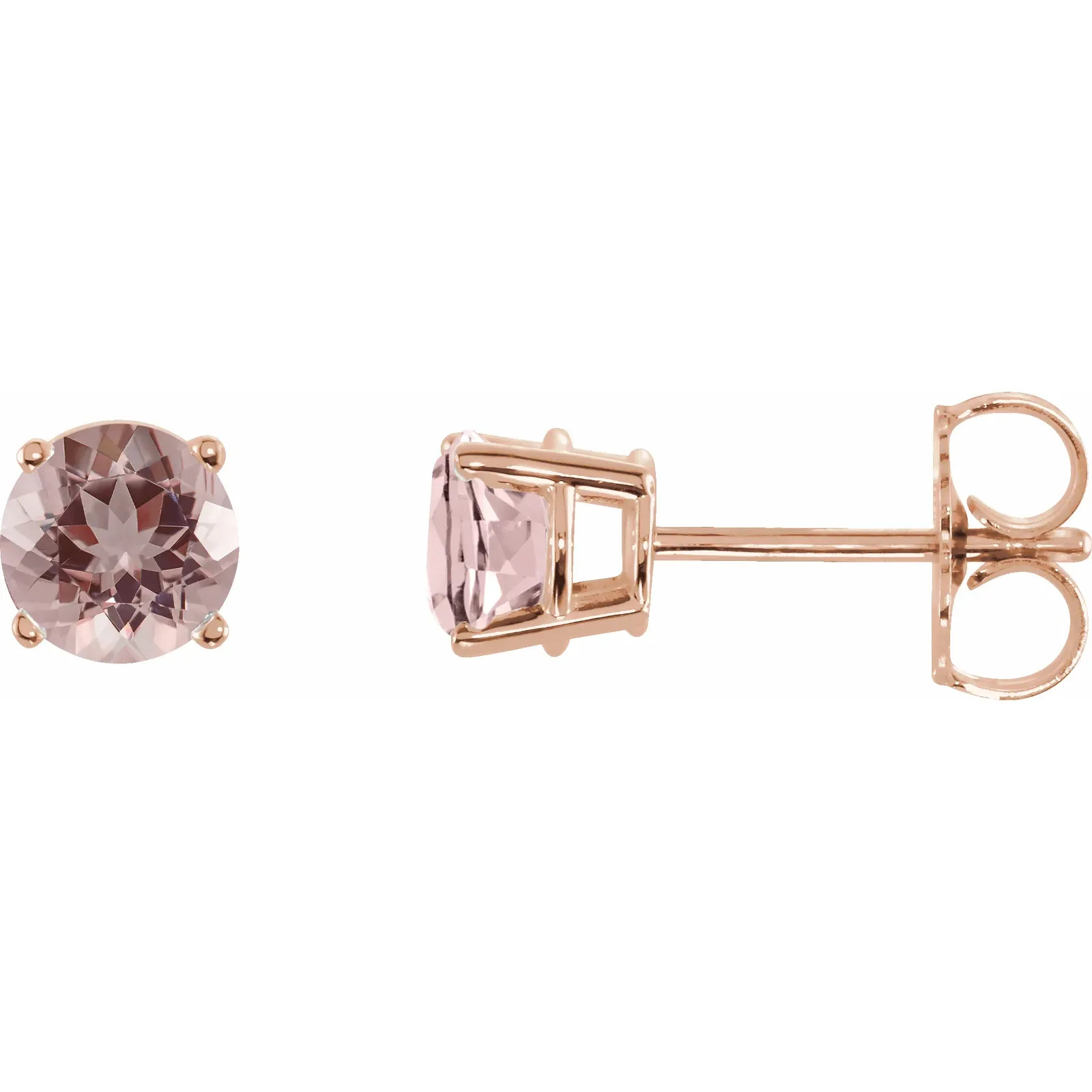 14K Rose Gold 5 mm Natural Pink Morganite Earrings 4-Prong 5x5mm Push Back 14K Rose Gold 5 mm Natural Pink Morganite Earrings 4-Prong 5x5mm Push Back