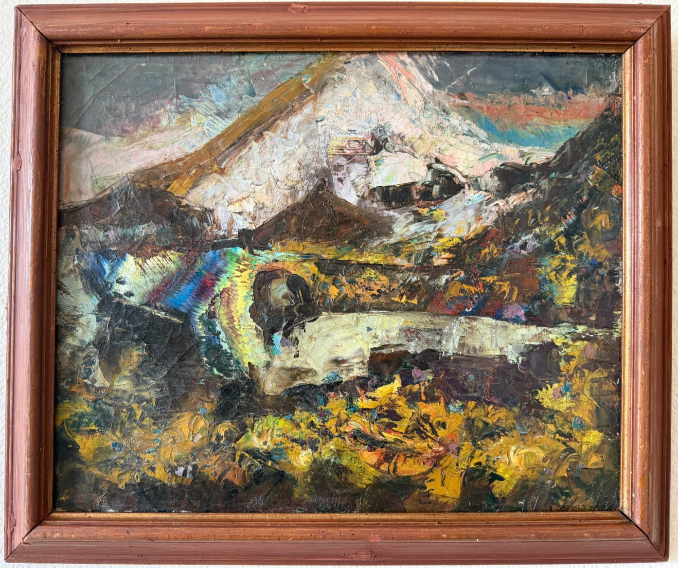 Vintage Mid Century Abstract Expressionist Landscape Oil Painting Impasto Framed